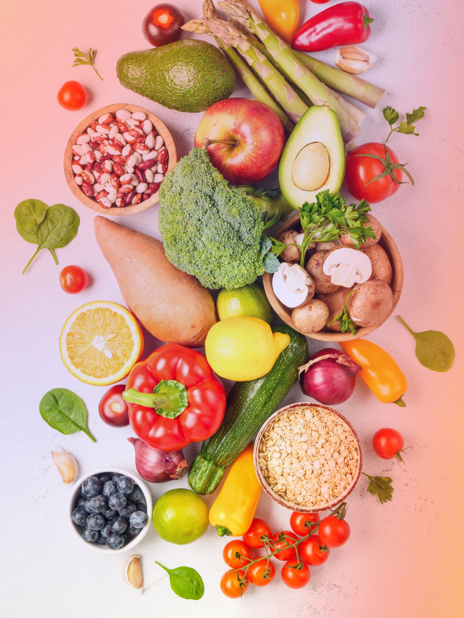 healthy, natural and vibrant food and vegetables presented neatly