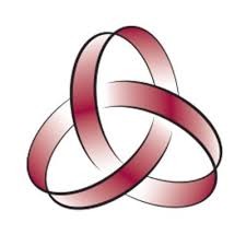 logo comprising of two circles twisted in red knot on white background