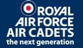 text logo comprising of Royal Air force air cadets in white on blue background