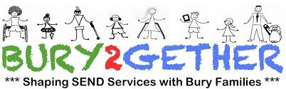 Logo featuring the text 'BURY2GETHER' with stick-figure illustrations representing diverse families and activities.