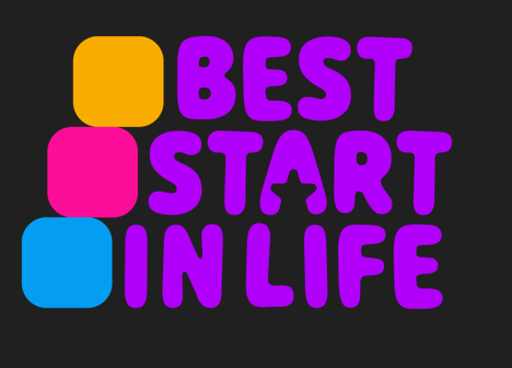 text logo for best start in life in purple on black background