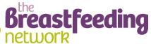 Breastfeeding network logo with the word 'breastfeeding' in purple and 'network' in green