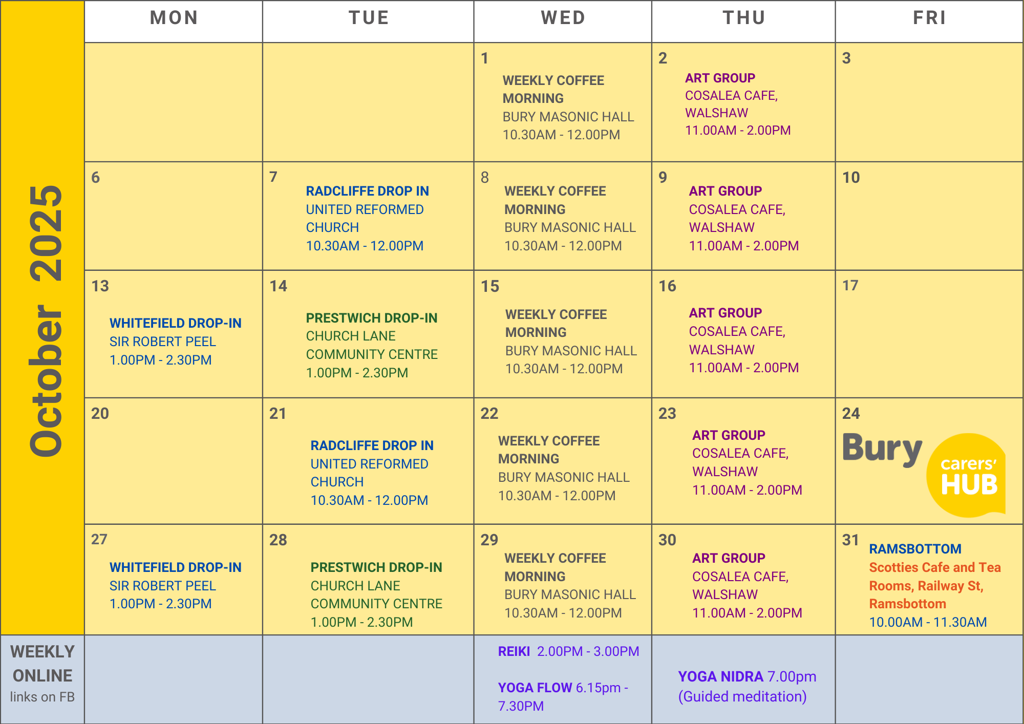 Yellow timetable of events