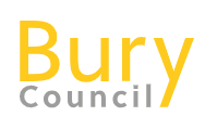 White box with Bury Council written in yellow and grey