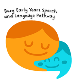 cartoon of parents face in orange cuddling childs face in blue on white background