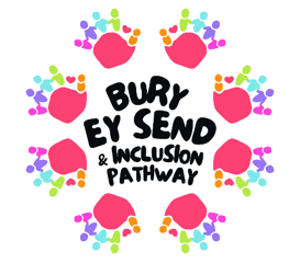 EY SEND Logo comprising of red hands with coloured fingers and writing in black on white background