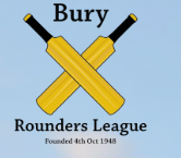 logo consisting of crossed bats and Bury Rounders League in black on blue background