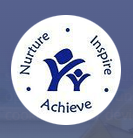 butterstile school logo comprising of Nurture Inspire Achieve in white circle on blue background