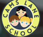 logo with image of children in within a yellow circle with cams lane school in black 