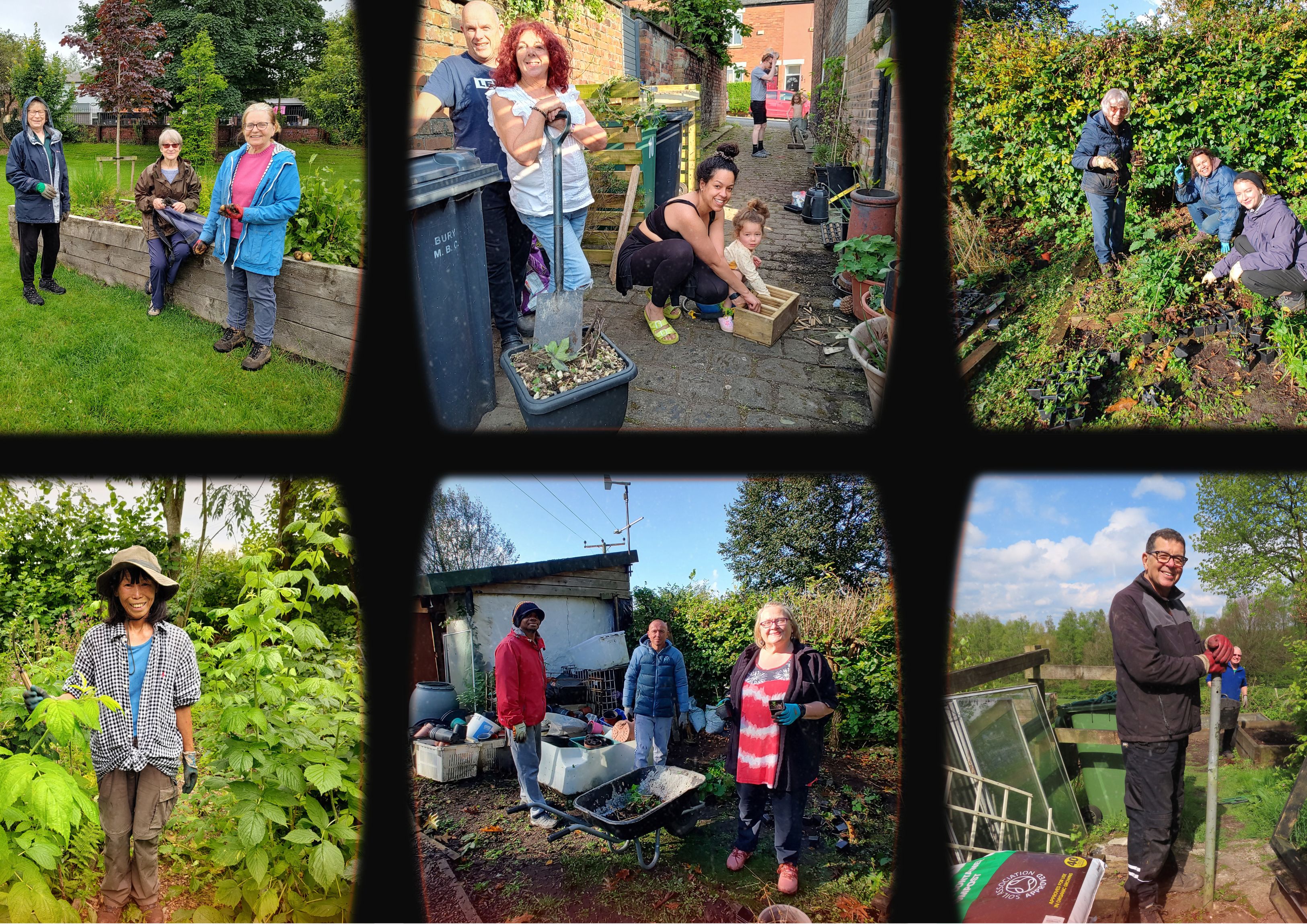 Images of some of our wonderful residents embarking on their growing journeys. a selction of images showing Bury residents growing in their communities