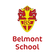 logo comprising of belmont school in red under the school shield on white background