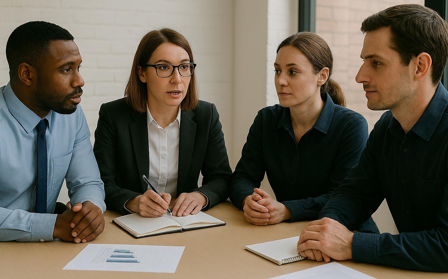 group of professionals meeting around a table