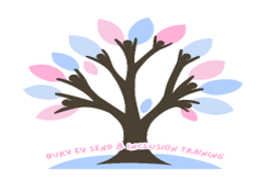 logo comprising of people shaped as a tree in brown with pink and blue leaves on white background