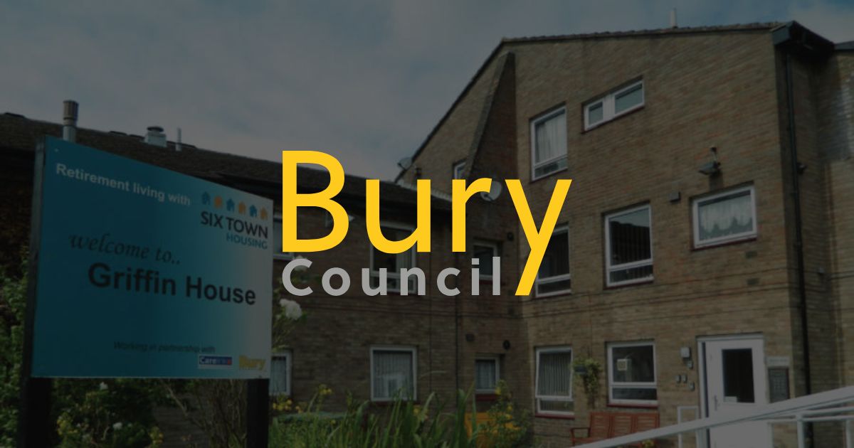 Falcon and Griffin Extra Care Scheme overlaid with the Bury Council Logo