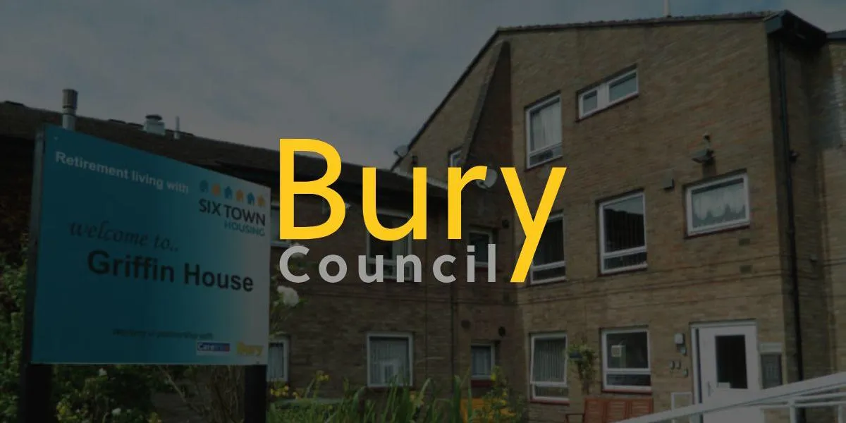 Falcon and Griffin Extra Care Scheme overlaid with the Bury Council Logo
