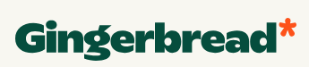 text logo with Gingerbread in green on white background