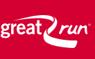 text logo for Great run in white on red background