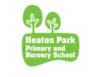 text logto for heaton park primary school in white on green background