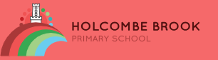 logo for Holcombe brook primary school in dark red on lighter red background