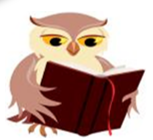 Hollins grundy primary school logo of an owl reading a book on white background