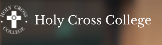 text logo of Holy Cross College in white with a white cross 
