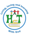 Holy trinity primary school logo with H T in green within a white circle 