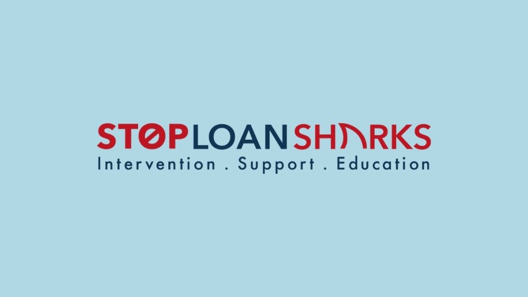 stop loan sharks logo with a steel blue background