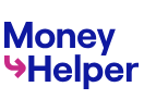 text logo for money helper in blue on white background

