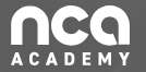 text logo comprising of nca academy in white on black background