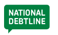 text logo with national debtline in white on green background