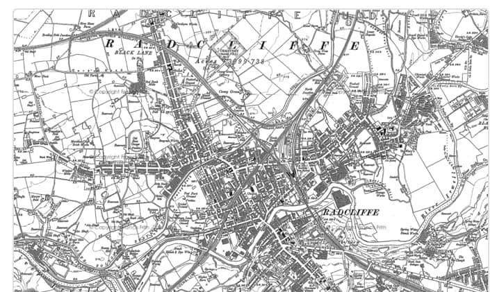 black and white map of the radcliffe area