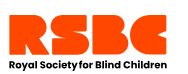 text logo of 'RSBC' in red block letters with 'Royal Society for Blind Children' underneath in black on white background