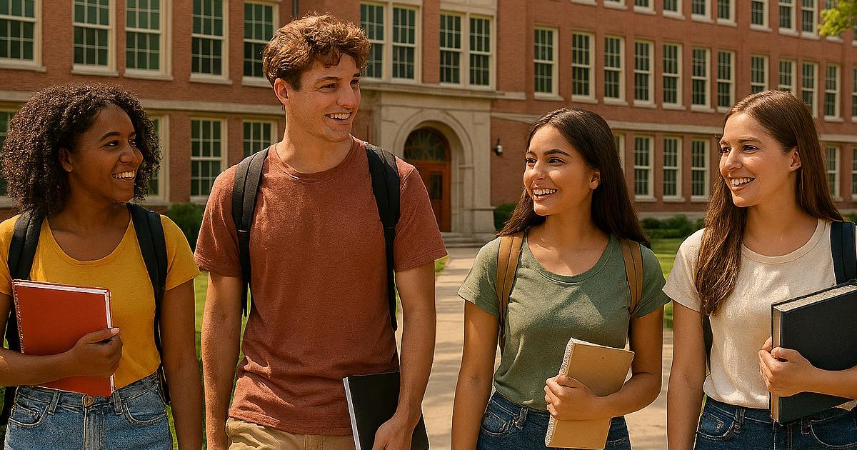 students walking on college campus