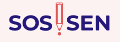 logo for comprising of sos sen in blue with a red pencil in the middle on a pink background
