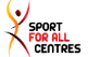 text logo of Sport for all centres in red and black on white background 