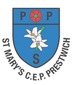 logo comprising of a blue shield containing  PPS and white flowers above school name in a semicircle