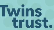 text logo comprising of 'Twins trust' in dark blue on lighter blue background