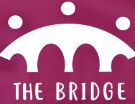 image of a bridge with in white with dots above and name below on purple background