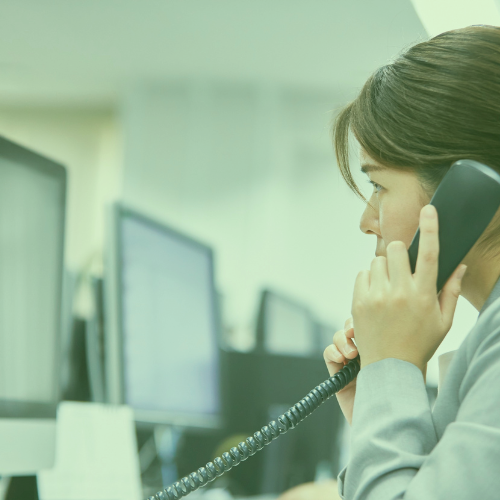 Woman on a phone in a call centre