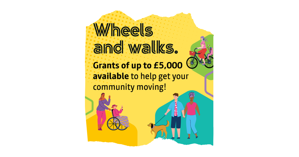 promotional image showcasing wheels and walks grants of up to £5000