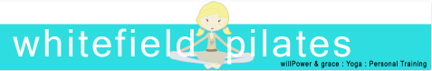 logo comprising of image of girl and Whitefield Pilates in white on teal coloured background